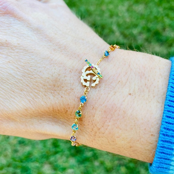 Gucci Running GG 18K Gold Multi-Stone Bracelet NWT - Picture 10 of 16